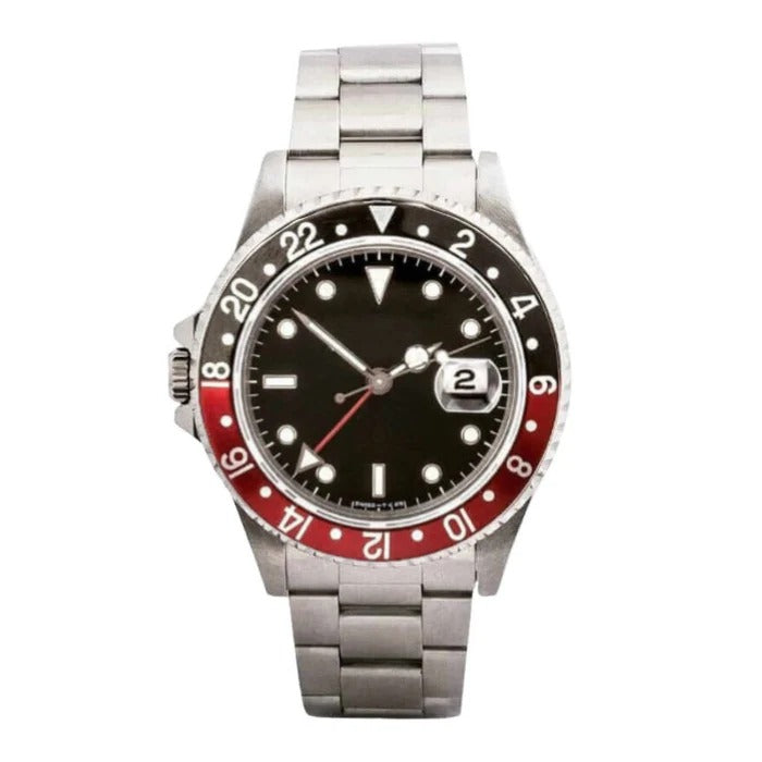 Dual Time 40 – Black Dial | Steel Bracelet & Red-Black 24H Bezel